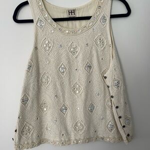 Haute Hippie Cream Embellished Tank Top